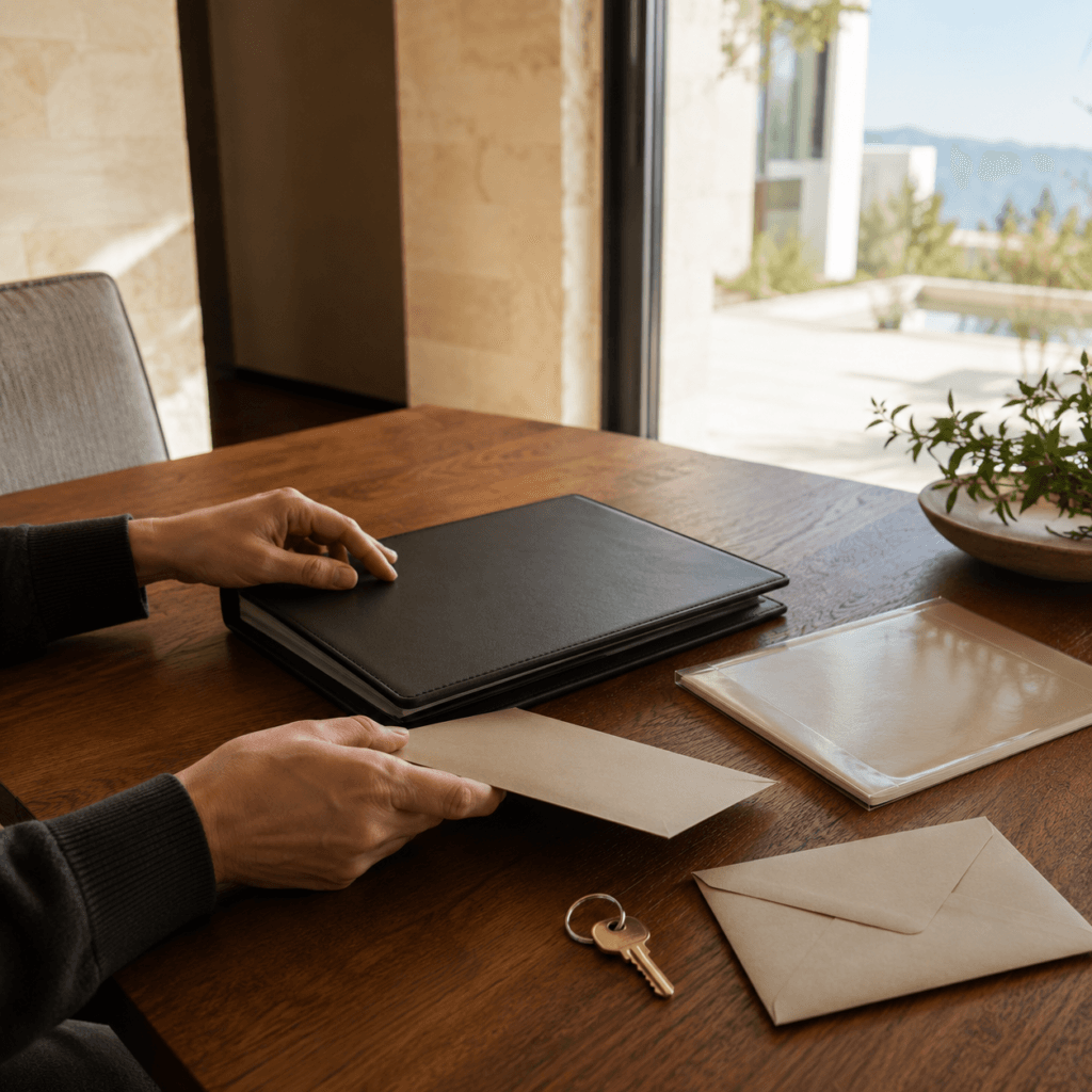 Ownership documents, beneficiary records and a house key arranged for an Arizona probate review.