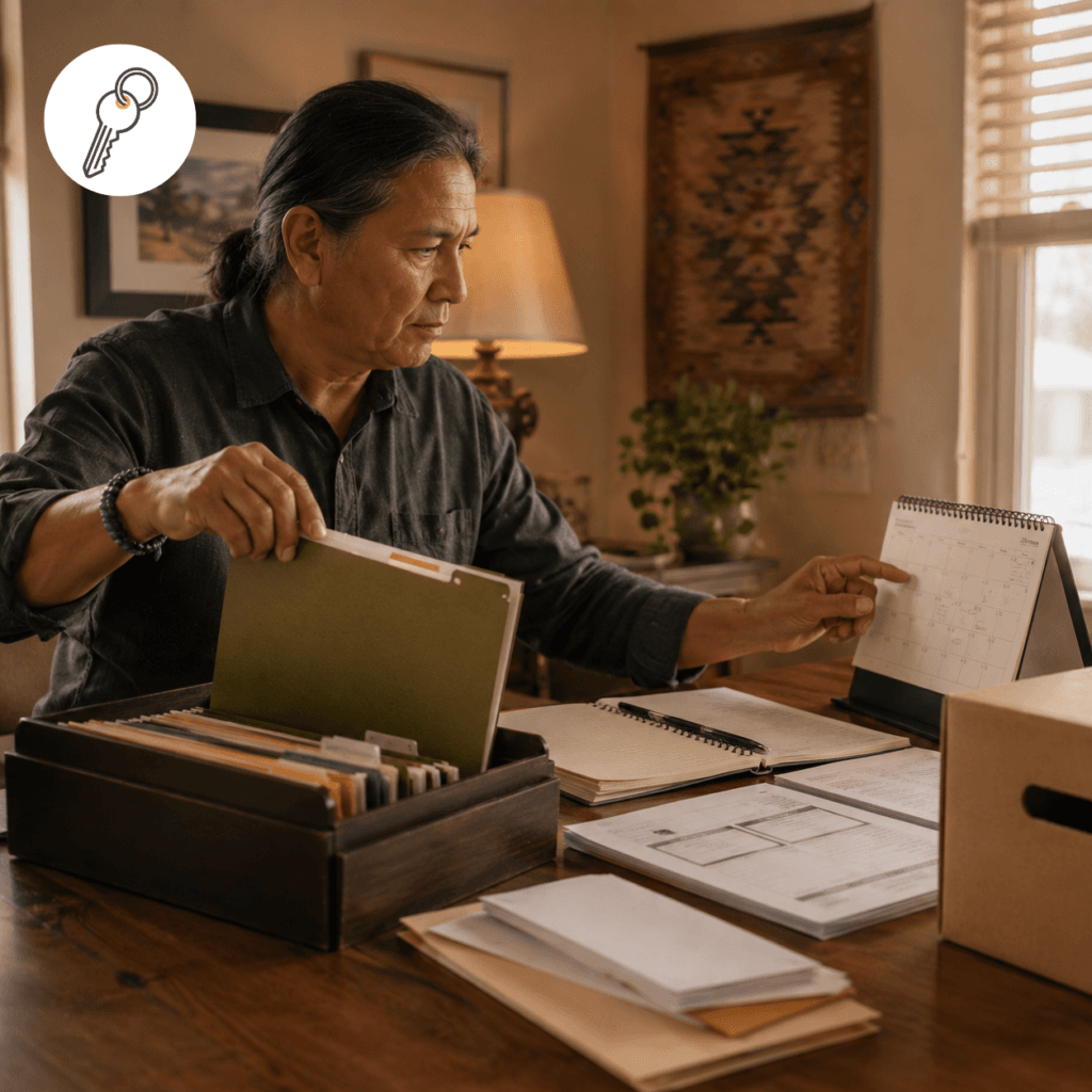 Organized estate documents arranged as a roadmap through the stages of Arizona probate administration.