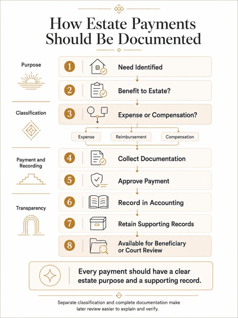 Eight-step workflow for classifying, documenting, approving and recording Arizona estate payments.