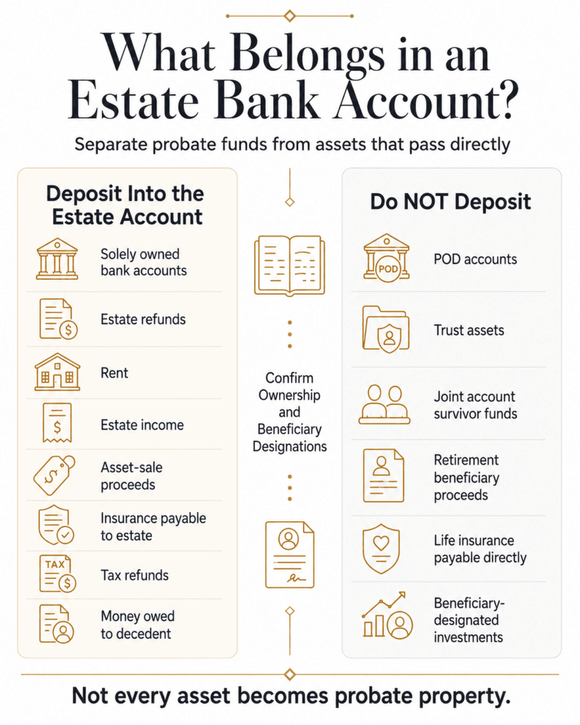 Comparison of probate funds deposited into an estate account and nonprobate assets passing directly to beneficiaries.