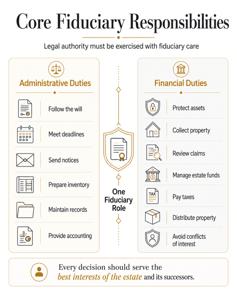 Comparison of administrative and financial fiduciary duties of an Arizona personal representative.