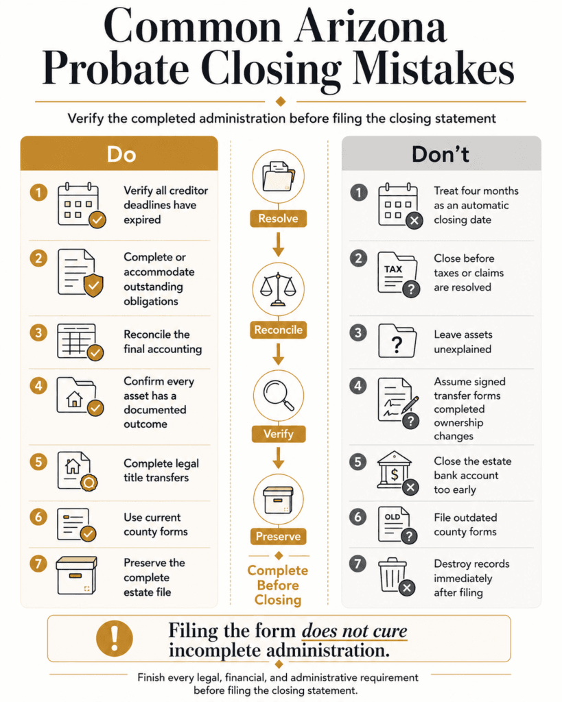 Do-and-don’t comparison for creditor resolution, taxes, accounting, asset transfers, current forms and estate records.