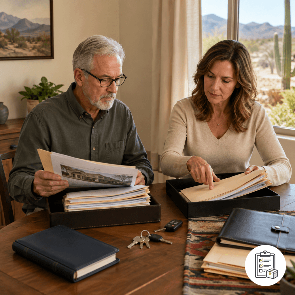 Estate assets branch toward probate, trusts, beneficiary designations, survivorship and other transfer paths.