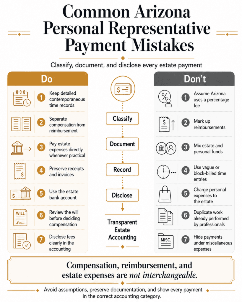 Checklist of records supporting compensation, reimbursements, estate expenses, professional fees and accounting entries.