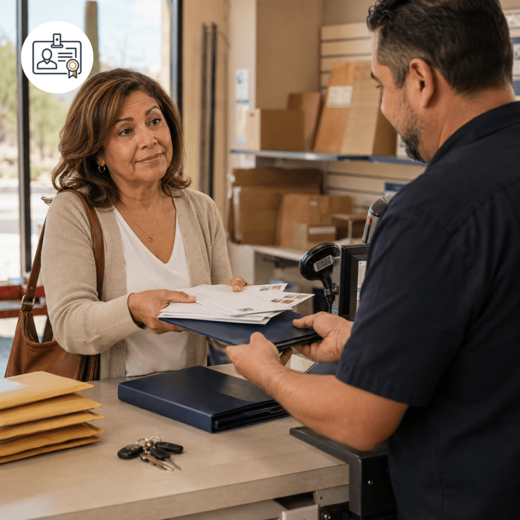 Letters, calendar, estate records and house key organized for the first 30 days of Arizona probate administration.