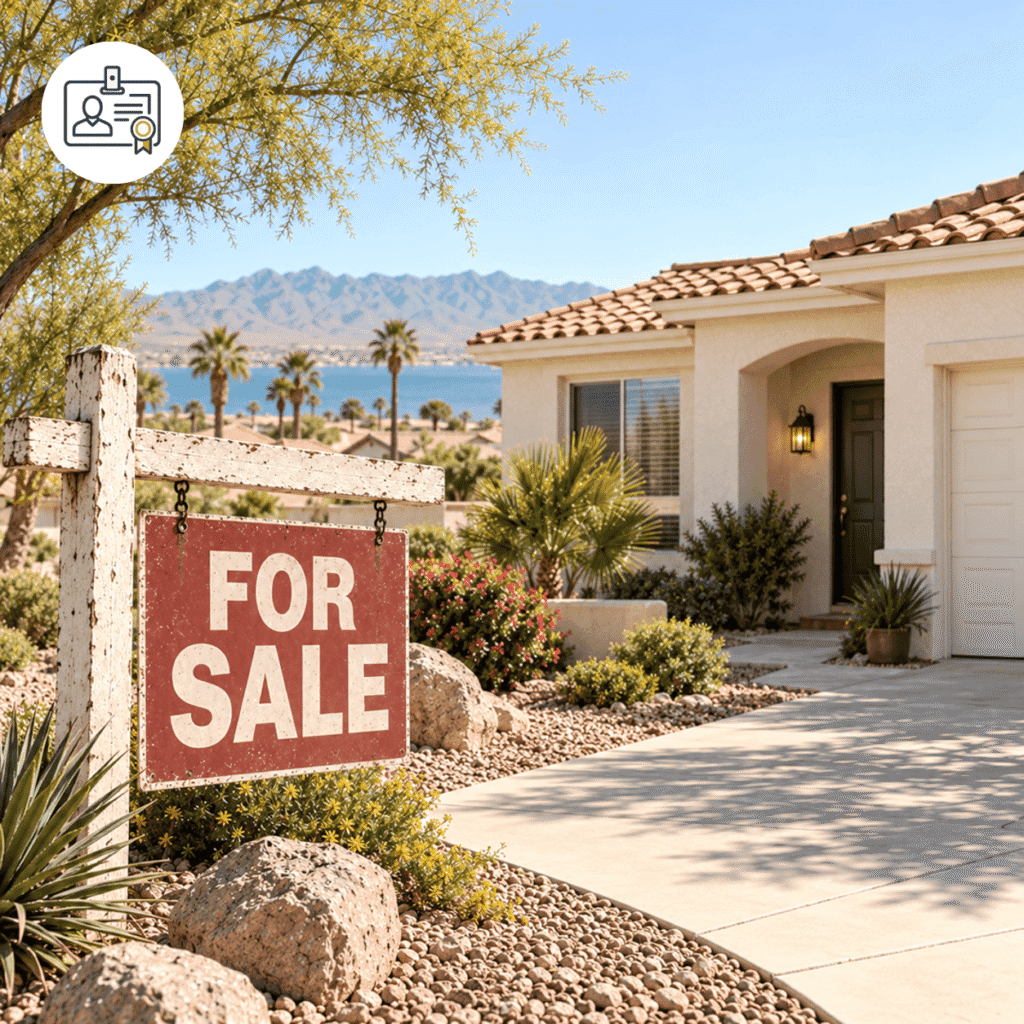 FOR SALE sign outside a Lake Havasu City home representing an Arizona probate house sale.